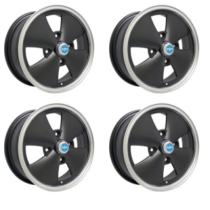 4 Spoke Wheels Matte Black, 5.5 Wide, Fits 4 on 130mm VW